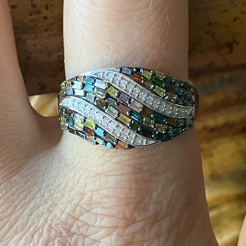 Natural Multicolor Diamond Sterling Silver Ring Size 10